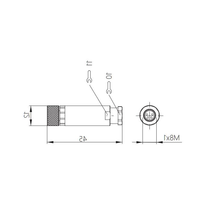 M8 4Pin, female straight, screw connection, 63F081