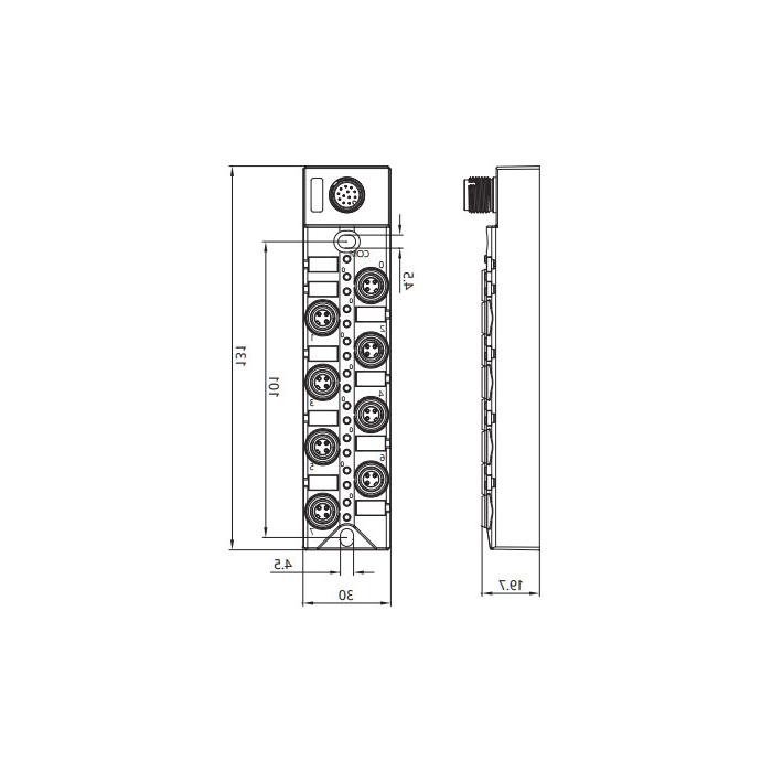 M8 junction box, NPN, 8-port split, LED, M12 integrated interface dock, 23N8S1